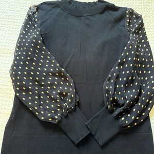 CeCe Black Knit Top with Polka Dot Accents